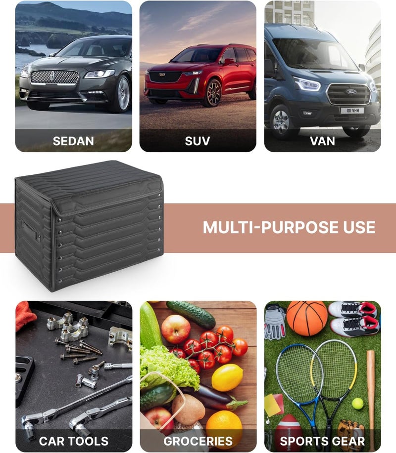 Owleys Trunk Storage 17.7" Collapsible Crate For Groceries, Tools & Travel Gear - Eco-Leather Car Organizer With Magnetic Lid - Practical Birthday Gift For Men (Highway 17) - Image 5